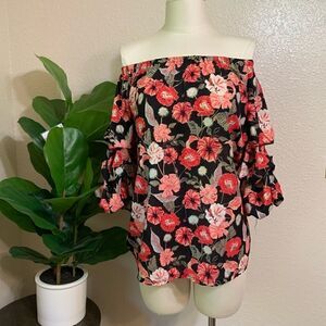 COCO Bianco off the shoulder floral print top